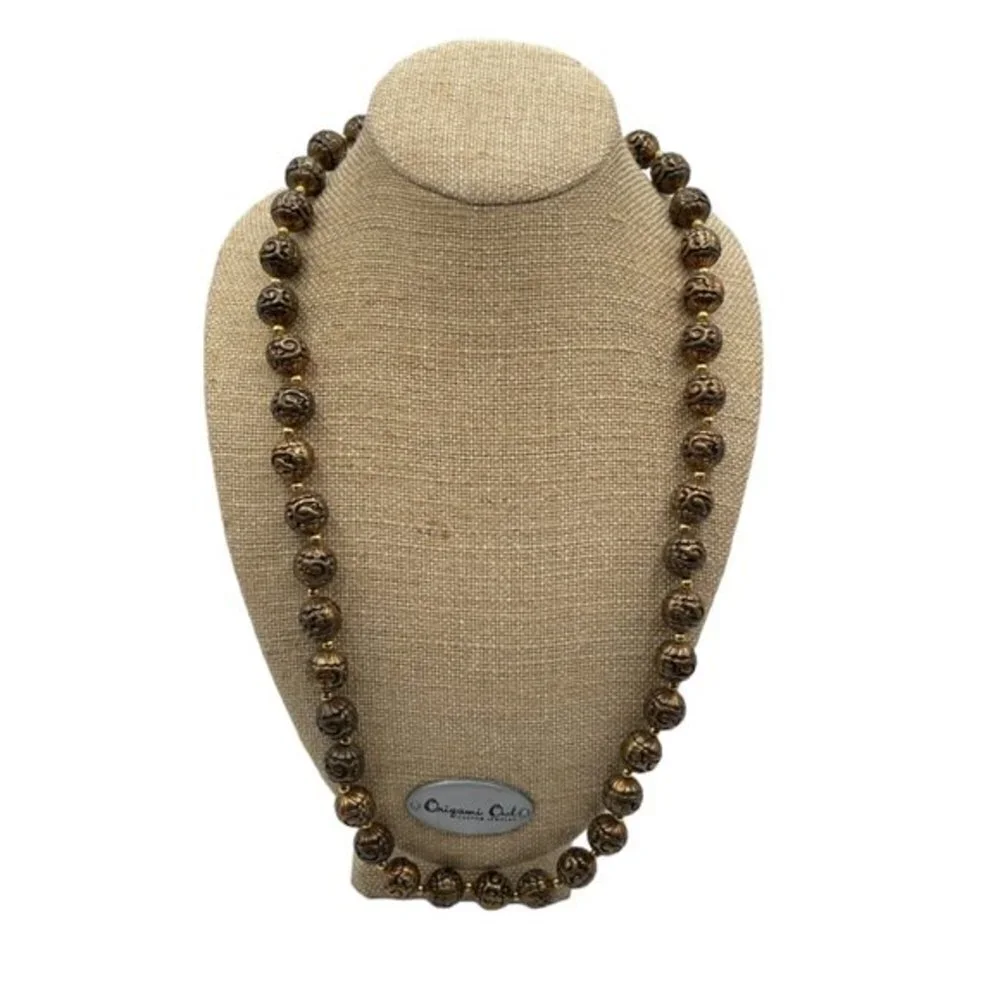 Rare Carved Bronze Beaded Necklace